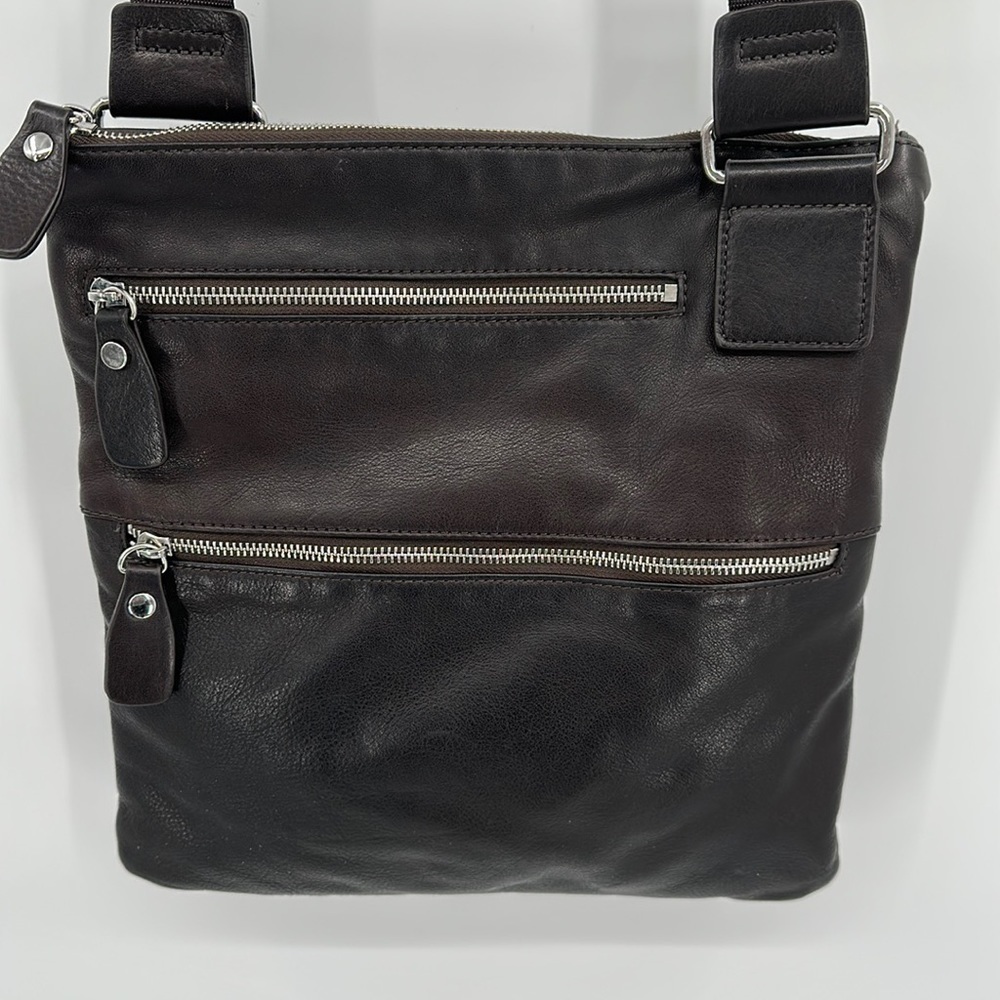 Margot Dark Brown Leather Zippered Adjustable Strap Large Crossbody Purse - Picture 2 of 10
